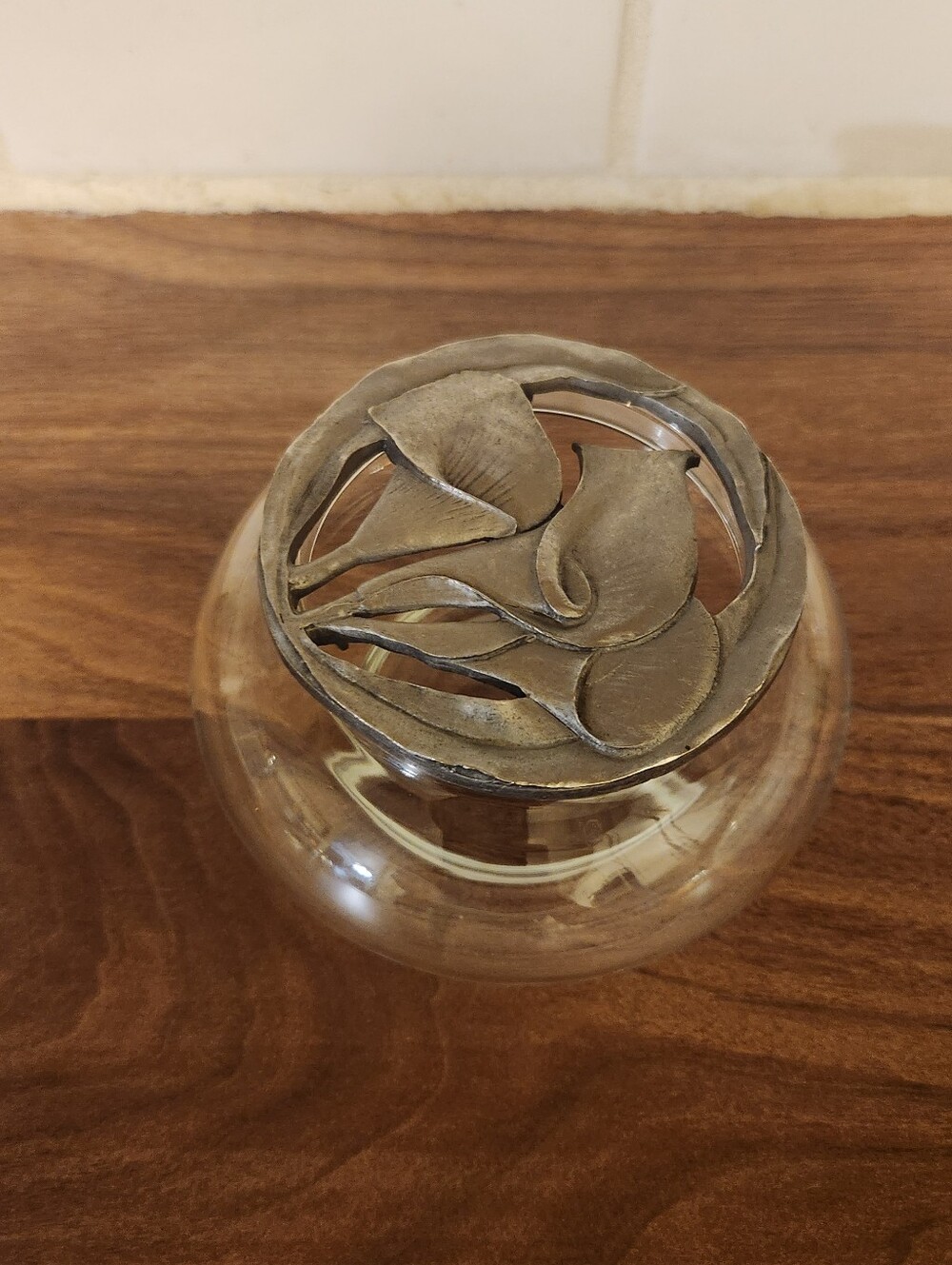 Vintage Potpourri Glass Jar with Pewter Calla Lilly Lid By Creative Scents